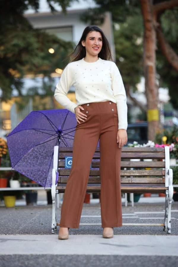 STELLA BUTTONED PANTS - BROWN